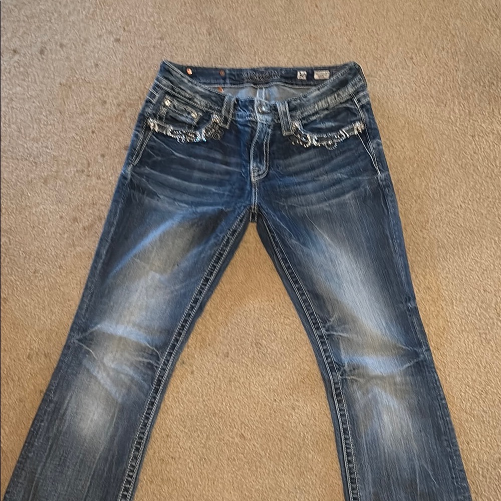 Miss Me Blue Boot Cut Jeans with Fading Effects